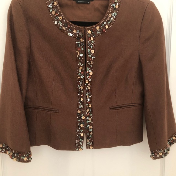 BCBG Max Azria “Gemma” Chocolate Brown Bolero Beaded Blazer. Size S. - Picture 1 of 4